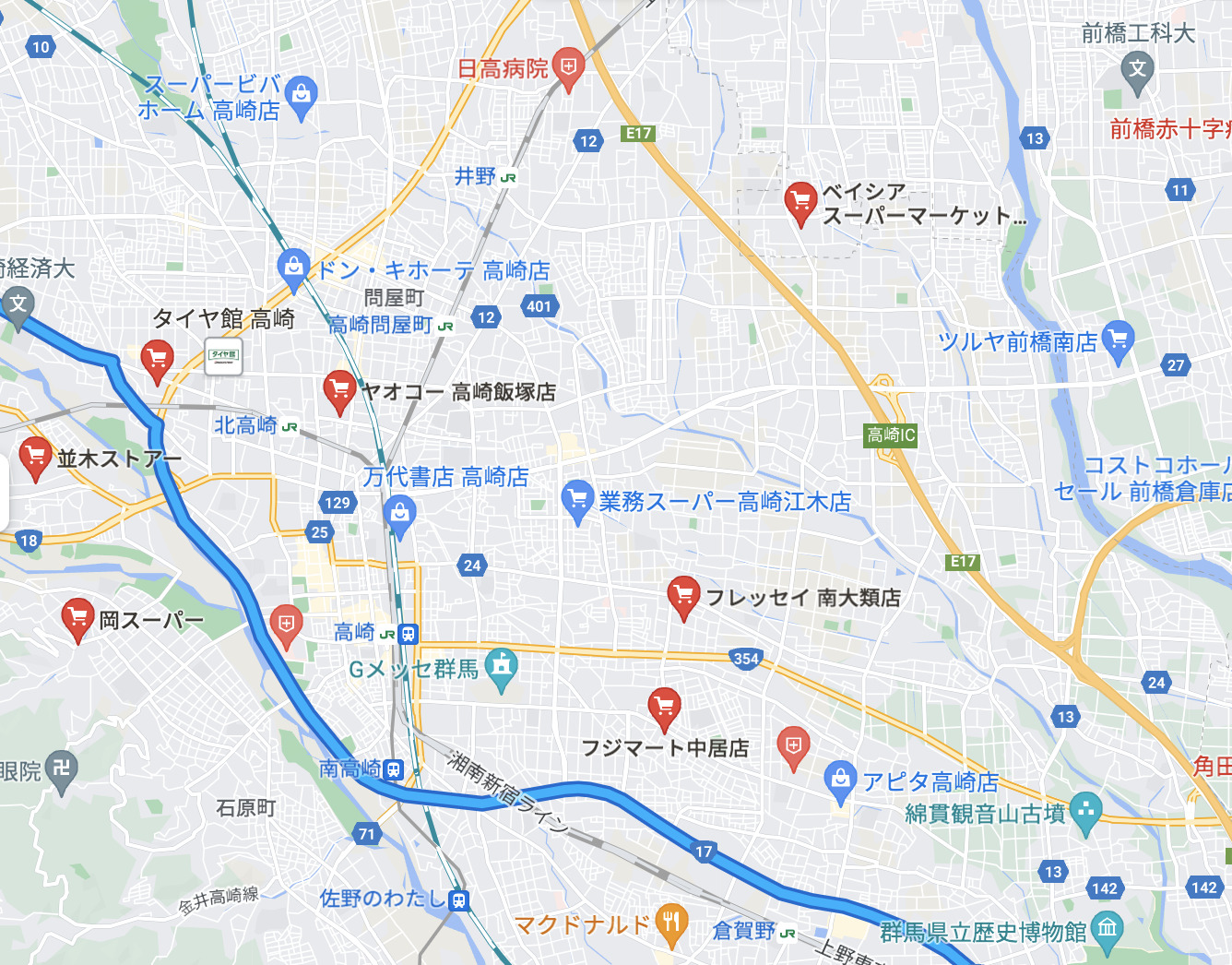 高崎IC近くのマップ